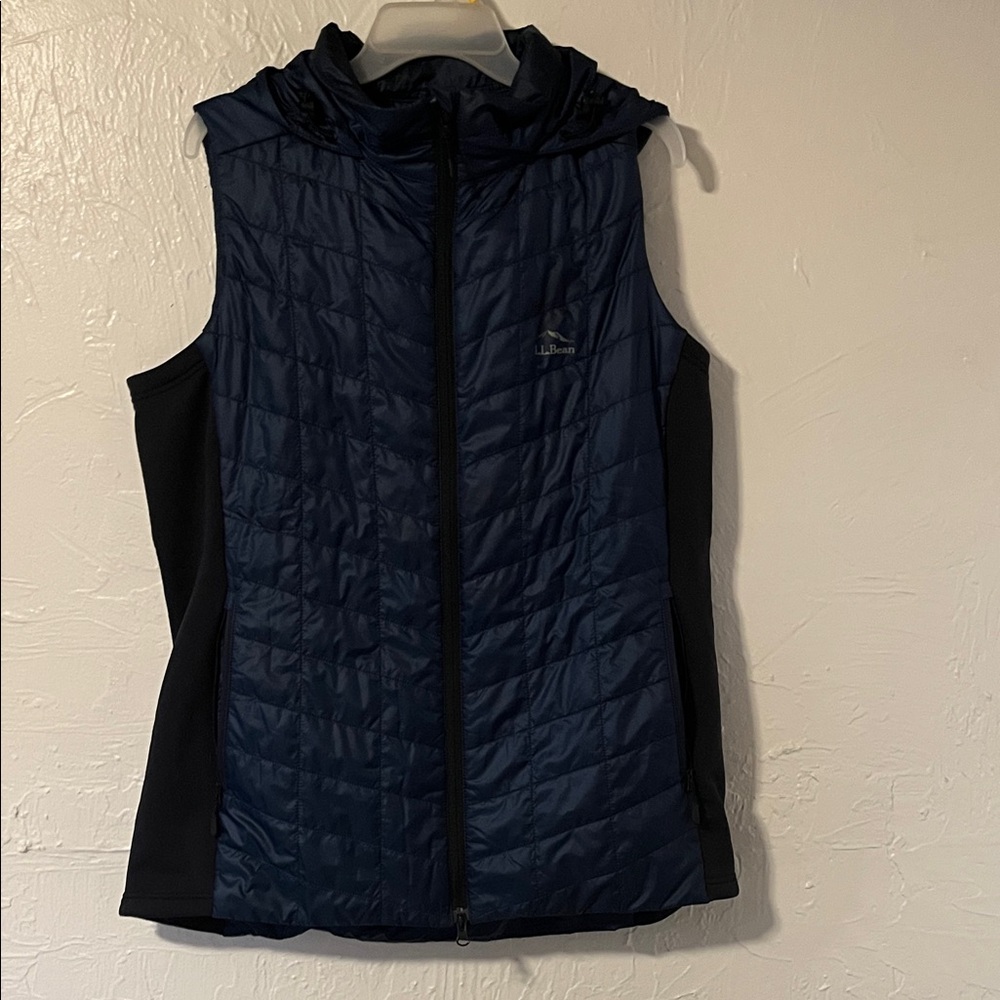 L.L. Bean Navy and Black Quilted Hooded Vest